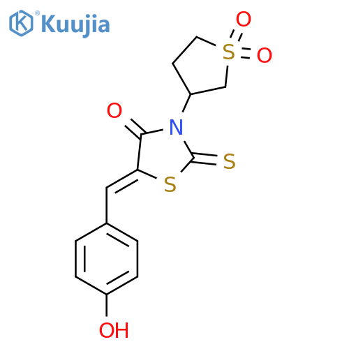 3-(5Z)-5-(4-hydroxyphenyl)methylidene-4-oxo-2-sulfanylidene-1,3-thiazolidin-3-yl-1lambda6-thiolane-1,1-dione structure