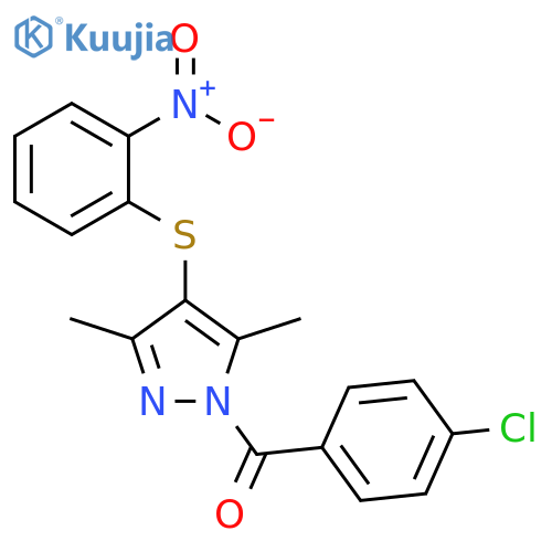1-(4-chlorobenzoyl)-3,5-dimethyl-4-(2-nitrophenyl)sulfanyl-1H-pyrazole structure