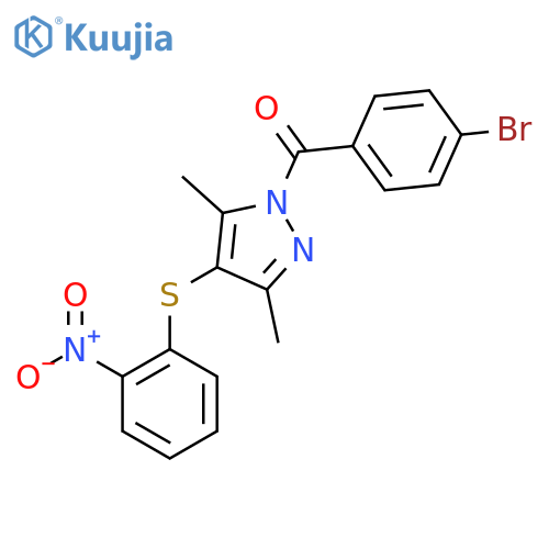 1-(4-bromobenzoyl)-3,5-dimethyl-4-(2-nitrophenyl)sulfanyl-1H-pyrazole structure