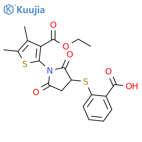 2-({1-3-(ethoxycarbonyl)-4,5-dimethylthiophen-2-yl-2,5-dioxopyrrolidin-3-yl}sulfanyl)benzoic acid structure