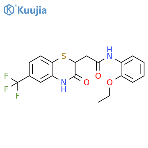 N-(2-ethoxyphenyl)-2-3-oxo-6-(trifluoromethyl)-3,4-dihydro-2H-1,4-benzothiazin-2-ylacetamide structure