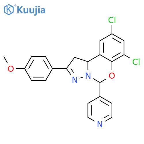 <br>7,9-dichloro-2-(4-methoxyphenyl)-5-(pyridin-4-yl)-1,10b-dihydropyrazolo[1,5 -c][1,3]benzoxazine structure