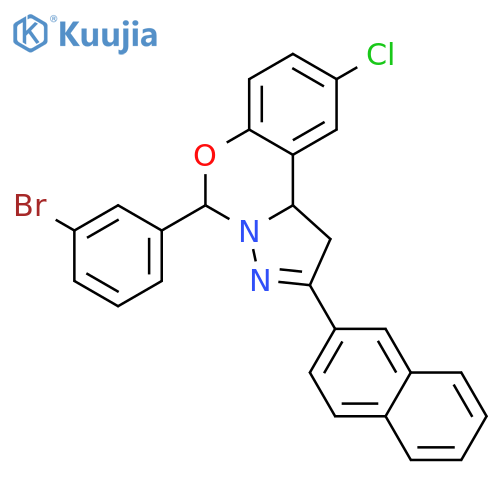 <br>5-(3-Bromophenyl)-9-chloro-2-(naphthalen-2-yl)-5,10b-dihydro-1H-benzo[e]pyr azolo[1,5-c][1,3]oxazine structure