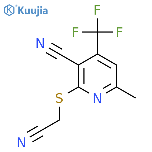 2-((cyanomethyl)thio)-6-methyl-4-(trifluoromethyl)nicotinonitrile structure