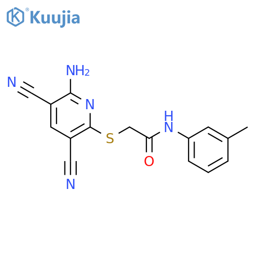 2-[(6-amino-3,5-dicyano-2-pyridinyl)sulfanyl]-N-(3-methylphenyl)acetamide structure