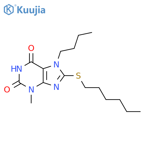 7-butyl-8-(hexylsulfanyl)-3-methyl-2,3,6,7-tetrahydro-1H-purine-2,6-dione structure