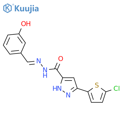 <br>(E)-3-(5-chlorothiophen-2-yl)-N'-(3-hydroxybenzylidene)-1H-pyrazole-5-carbo hydrazide structure