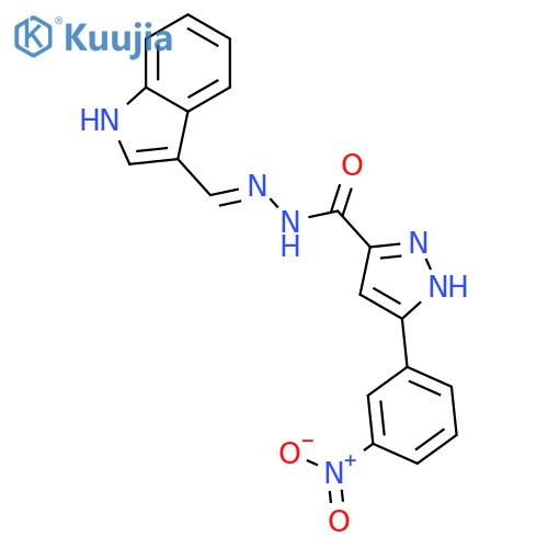 <br>N'-((1H-Indol-3-yl)methylene)-3-(3-nitrophenyl)-1H-pyrazole-5-carbohydrazid e structure