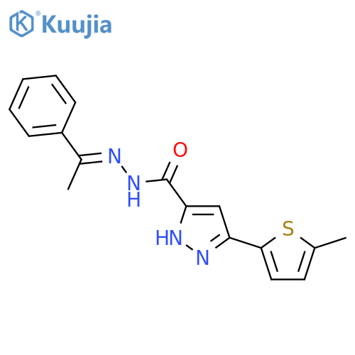 3-(5-methylthiophen-2-yl)-N'-(1Z)-1-phenylethylidene-1H-pyrazole-5-carbohydrazide structure