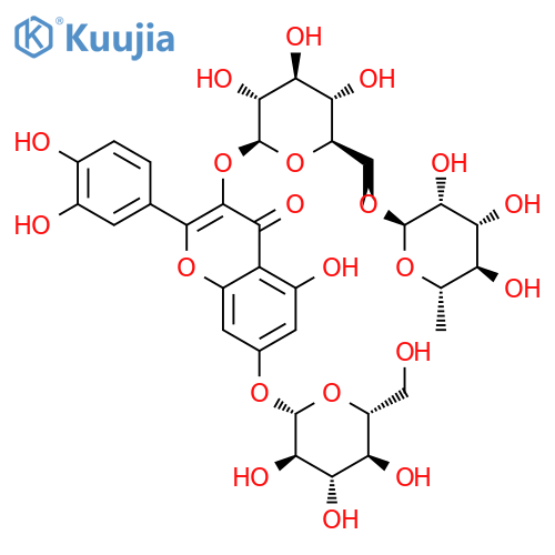 4H-1-Benzopyran-4-one,3-[[6-O-(6-deoxy-a-L-mannopyranosyl)-b-D-glucopyranosyl]oxy]-2-(3,4-dihydroxyphenyl)-7-(b-D-glucopyranosyloxy)-5-hydroxy- structure