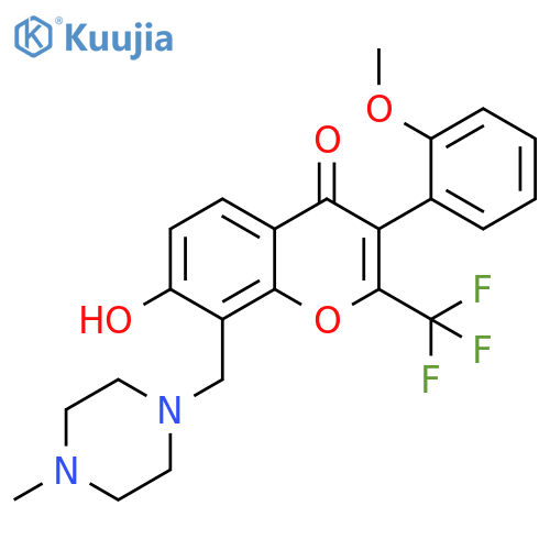 7-hydroxy-3-(2-methoxyphenyl)-8-(4-methylpiperazin-1-yl)methyl-2-(trifluoromethyl)-4H-chromen-4-one structure