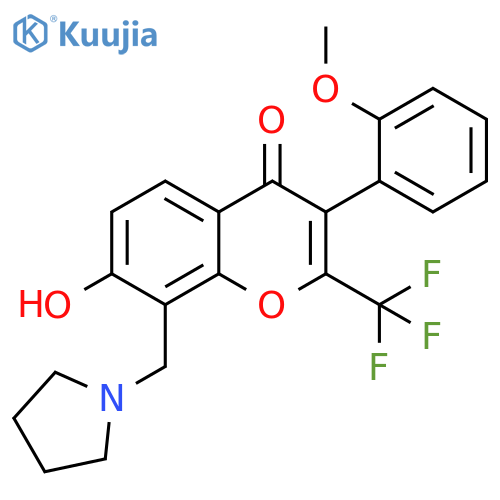 7-hydroxy-3-(2-methoxyphenyl)-8-(pyrrolidin-1-yl)methyl-2-(trifluoromethyl)-4H-chromen-4-one structure