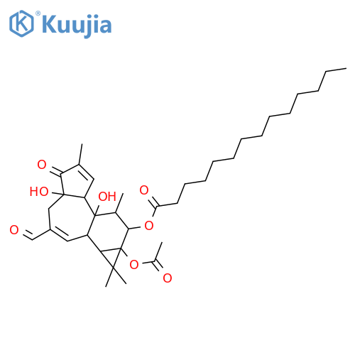 Tetradecanoicacid, (1aR,1bS,4aR,7aS,7bS,8R,9R,9aS)-9a-(acetyloxy)-3-formyl-1a,1b,4,4a,5,7a,7b,8,9,9a-decahydro-4a,7b-dihydroxy-1,1,6,8-tetramethyl-5-oxo-1H-cyclopropa[3,4]benz[1,2-e]azulen-9-ylester structure