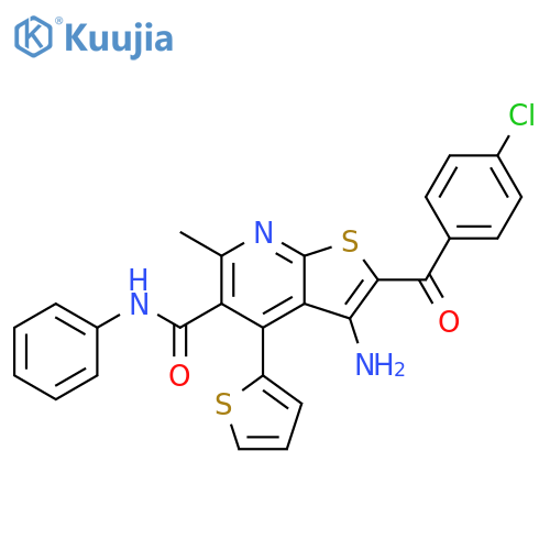 3-amino-2-(4-chlorobenzoyl)-6-methyl-N-phenyl-4-(thiophen-2-yl)thieno[2,3-b]pyridine-5-carboxamide structure