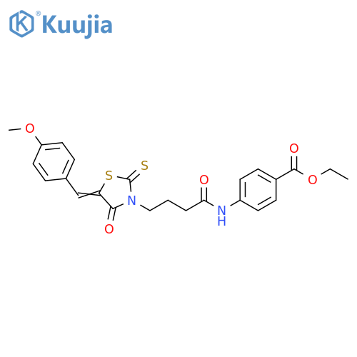 Benzoic acid, 4-[[4-[5-[(4-methoxyphenyl)methylene]-4-oxo-2-thioxo-3-thiazolidinyl]-1-oxobutyl]amino]-, ethyl ester structure