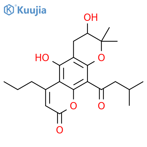 5,7-dihydroxy-8,8-dimethyl-10-(3-methyl-butyryl)-4-propyl-7,8-dihydro-6H-pyrano[3,2-g]chromen-2-one structure
