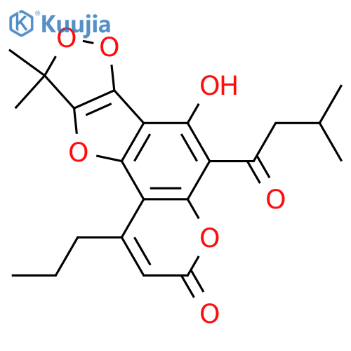 6-Hydroxy-9,9-dimethyl-5-(3-methyl-1-oxobutyl)-1-propyl-3H,9H-[1,2]-dioxolo[3',4':4,5]furo[2,3-f][1]benzopyran-3-one structure