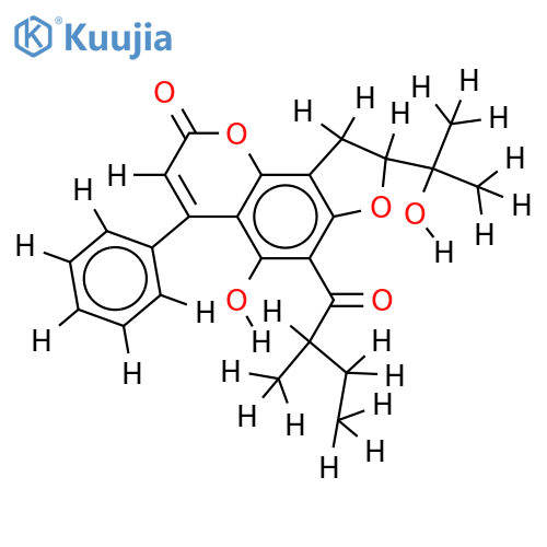 1,2-dihydro-5-hydroxy-2-(1-hydroxy-1-methylethyl)-4-(3-methylbutyryl)-6-phenyl-furo-benzopyran-8-one structure