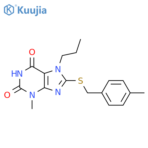 3-methyl-8-{(4-methylphenyl)methylsulfanyl}-7-propyl-2,3,6,7-tetrahydro-1H-purine-2,6-dione structure