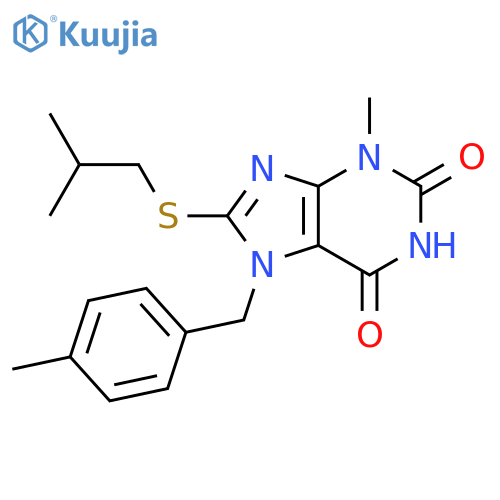 8-(isobutylthio)-3-methyl-7-(4-methylbenzyl)-3,7-dihydro-1H-purine-2,6-dione structure