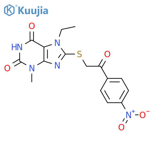 7-ethyl-3-methyl-8-{2-(4-nitrophenyl)-2-oxoethylsulfanyl}-2,3,6,7-tetrahydro-1H-purine-2,6-dione structure