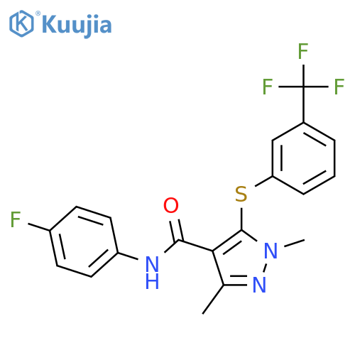 N-(4-Fluorophenyl)-1,3-dimethyl-5-{[3-(trifluoromethyl)phenyl]sulfanyl}-1H-pyrazole-4-carboxamide structure