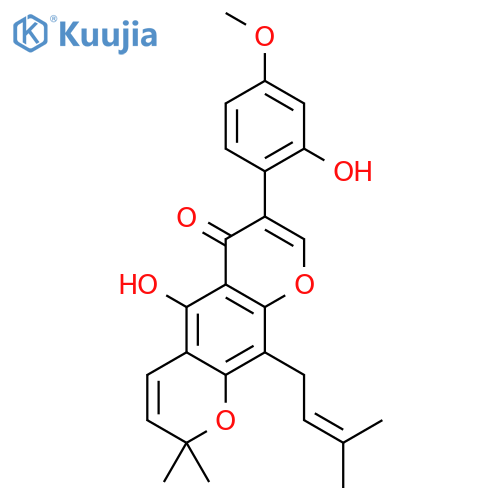 2H,6H-Benzo[1,2-b:5,4-b']dipyran-6-one,5-hydroxy-7-(2-hydroxy-4-methoxyphenyl)-2,2-dimethyl-10-(3-methyl-2-butenyl)-(8CI,9CI) structure