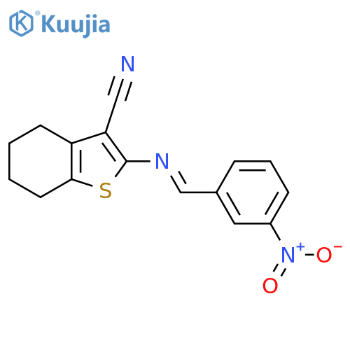 2-(E)-(3-nitrophenyl)methylideneamino-4,5,6,7-tetrahydro-1-benzothiophene-3-carbonitrile structure