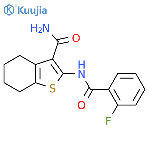 2-(2-fluorobenzamido)-4,5,6,7-tetrahydro-1-benzothiophene-3-carboxamide structure