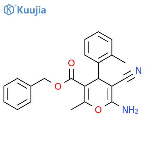 benzyl 6-amino-5-cyano-2-methyl-4-(2-methylphenyl)-4H-pyran-3-carboxylate structure