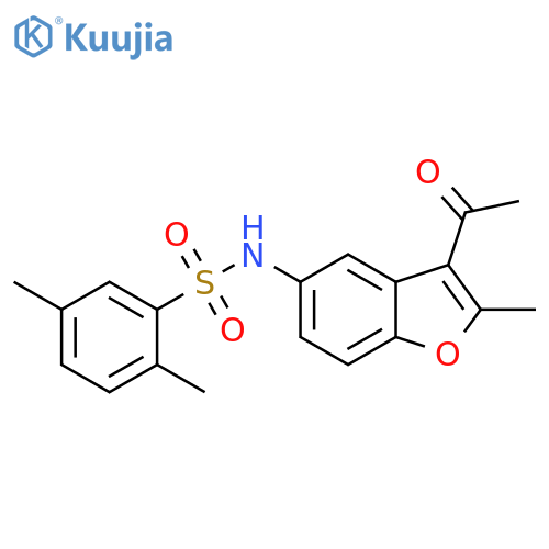 N-(3-acetyl-2-methyl-1-benzofuran-5-yl)-2,5-dimethylbenzene-1-sulfonamide structure