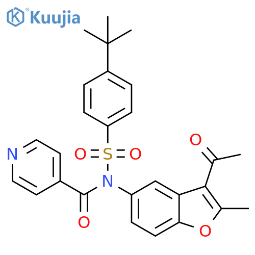 N-(3-acetyl-2-methyl-1-benzofuran-5-yl)-N-(4-tert-butylbenzenesulfonyl)pyridine-4-carboxamide structure