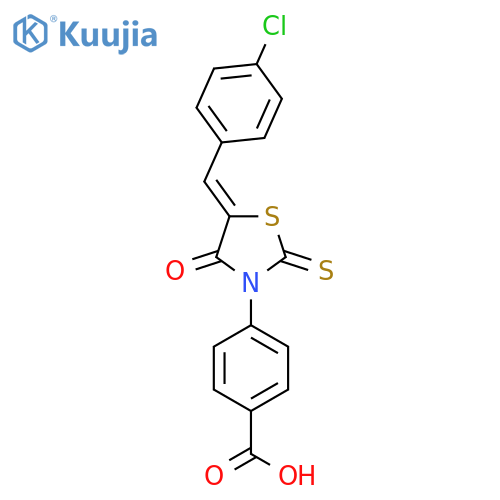 4-(5Z)-5-(4-chlorophenyl)methylidene-4-oxo-2-sulfanylidene-1,3-thiazolidin-3-ylbenzoic acid structure