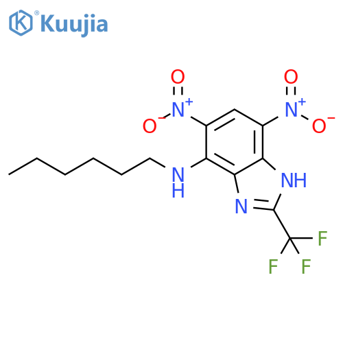 1H-Benzimidazol-4-amine, N-hexyl-5,7-dinitro-2-(trifluoromethyl)- structure
