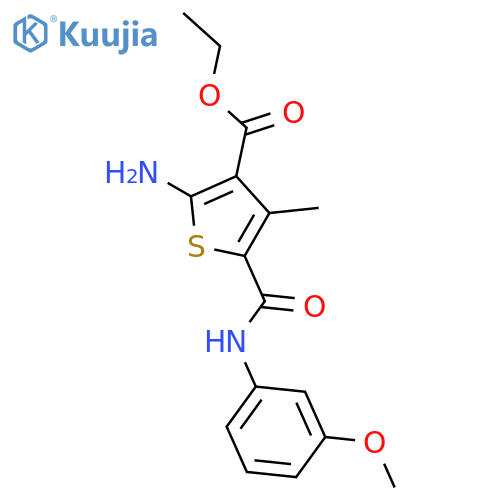 <br>2-Amino-5-(3-methoxy-phenylcarbamoyl)-4-methyl-thiophene-3-carboxylicacidet hylester structure