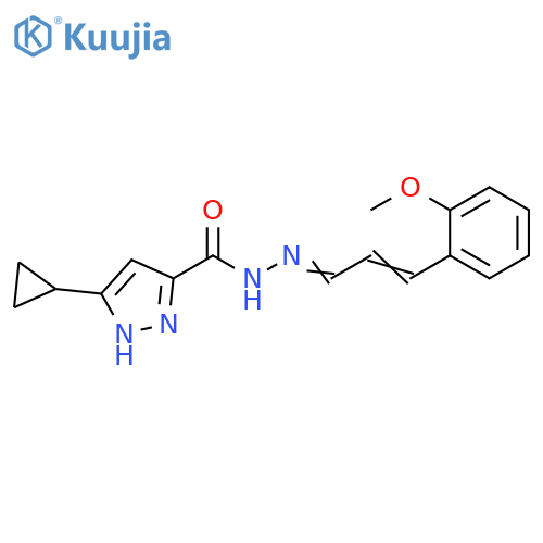 3-cyclopropyl-N'-(1E,2E)-3-(2-methoxyphenyl)prop-2-en-1-ylidene-1H-pyrazole-5-carbohydrazide structure