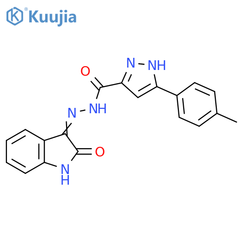 3-(4-methylphenyl)-N'-(3E)-2-oxo-2,3-dihydro-1H-indol-3-ylidene-1H-pyrazole-5-carbohydrazide structure