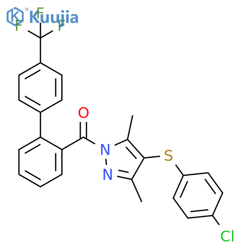 4-(4-chlorophenyl)sulfanyl-3,5-dimethyl-1-4'-(trifluoromethyl)-1,1'-biphenyl-2-carbonyl-1H-pyrazole structure