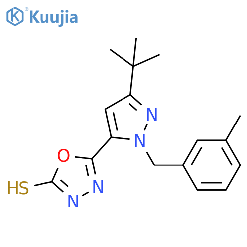 5-3-(tert-Butyl)-1-(3-methylbenzyl)-1H-pyrazol-5-yl-1,3,4-oxadiazole-2-thiol structure