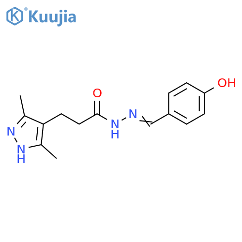 3-(3,5-dimethyl-1H-pyrazol-4-yl)-N'-(1E)-(4-hydroxyphenyl)methylidenepropanehydrazide structure