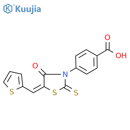 4-(5Z)-4-oxo-2-sulfanylidene-5-(thiophen-2-yl)methylidene-1,3-thiazolidin-3-ylbenzoic acid structure