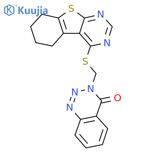 3-({8-thia-4,6-diazatricyclo[7.4.0.0^{2,7}]trideca-1(9),2(7),3,5-tetraen-3-ylsulfanyl}methyl)-3,4-dihydro-1,2,3-benzotriazin-4-one structure