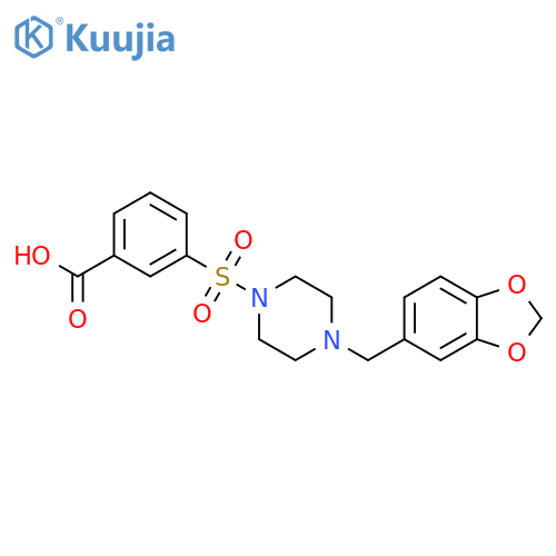3-({4-(2H-1,3-benzodioxol-5-yl)methylpiperazin-1-yl}sulfonyl)benzoic acid structure
