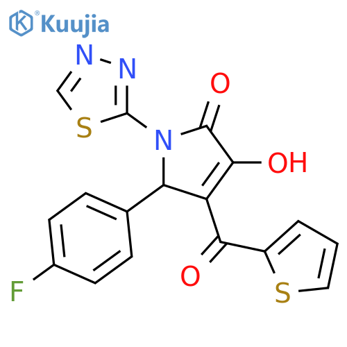5-(4-fluorophenyl)-3-hydroxy-1-(1,3,4-thiadiazol-2-yl)-4-(thiophene-2-carbonyl)-2,5-dihydro-1H-pyrrol-2-one structure