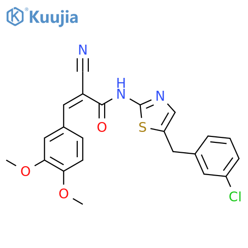 (2Z)-N-{5-[(3-chlorophenyl)methyl]-1,3-thiazol-2-yl}-2-cyano-3-(3,4-dimethoxyphenyl)prop-2-enamide structure