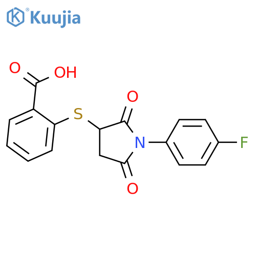 2-{1-(4-fluorophenyl)-2,5-dioxopyrrolidin-3-ylsulfanyl}benzoic acid structure