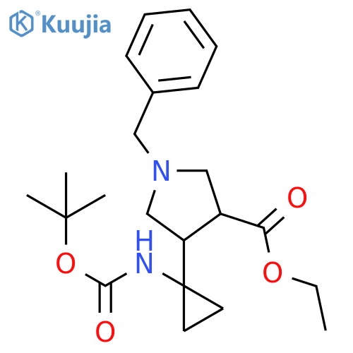 ethyl 1-benzyl-4-(1-((tert-butoxycarbonyl)amino)cyclopropyl)pyrrolidine-3-carboxylate structure