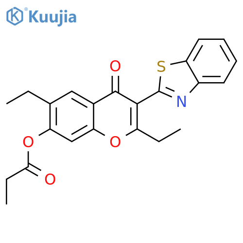 3-(1,3-benzothiazol-2-yl)-2,6-diethyl-4-oxo-4H-chromen-7-yl propanoate structure