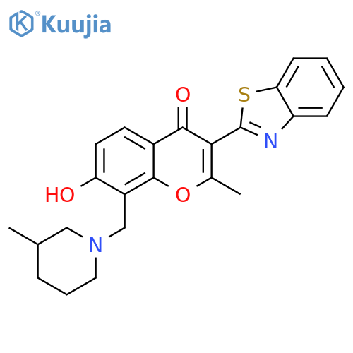 3-(1,3-benzothiazol-2-yl)-7-hydroxy-2-methyl-8-(3-methylpiperidin-1-yl)methyl-4H-chromen-4-one structure