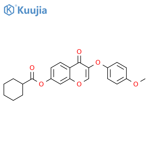 3-(4-methoxyphenoxy)-4-oxo-4H-chromen-7-yl cyclohexanecarboxylate structure